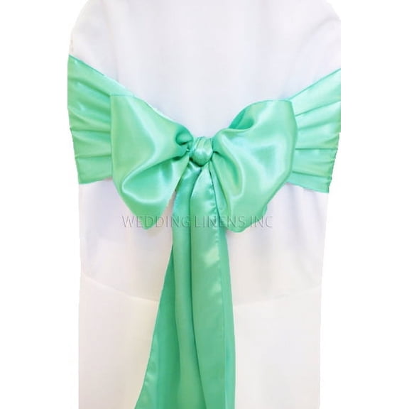 Wedding Linens Inc. (10pcs) 8" x 108" Satin Chair Sashes Chair Sash Bow ties for Wedding Party Catering Banquet Decoration Events - Aqua Blue