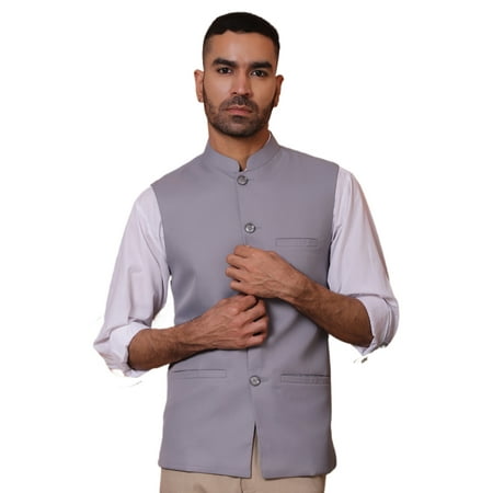 Maple Clothing Nehru Jacket Men's Traditional Sleeveless India Modi Waistcoat Vest Guest Outfit (Grey, S)