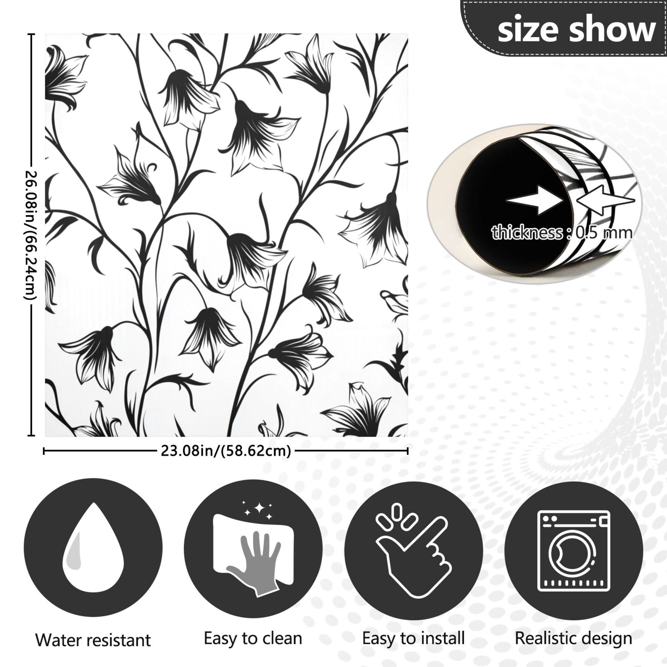 Dishwasher Magnetic Sticker 23x26 Inch Refrigerator Magnetic Sticker Washing Machine Magnetic Sticker Kitchen Panel Magnetic Sticker Home Decor Pretty Black Cartoon Flowers