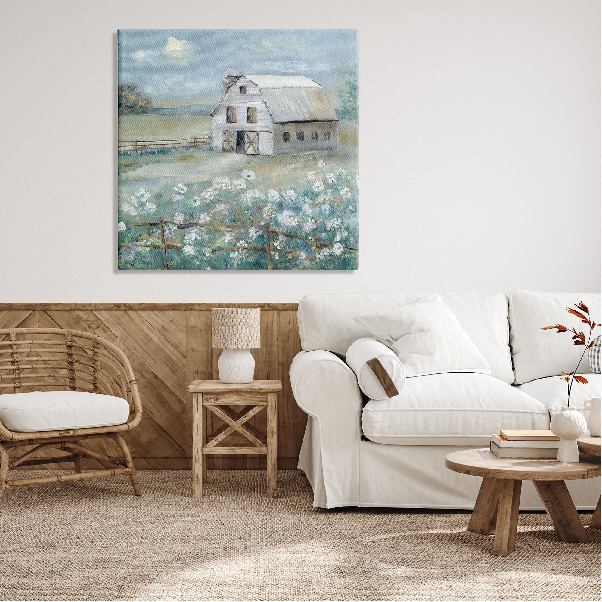 Stupell Industries Barn in Floral Meadow Landscape Painting Gallery Wrapped Canvas Art Print Wall Art, 36 x 36