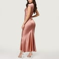 thumbnail image 3 of Vestido largo sin espalda con cuello en V de satén para mujer - Elegante para invitada de boda, 3 of 6