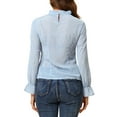 thumbnail image 3 of Allegra K Women's Swiss Dots Tops Long Sleeve Ruffle Mock Neck Chiffon Blouse XS Dusty Blue, 3 of 7