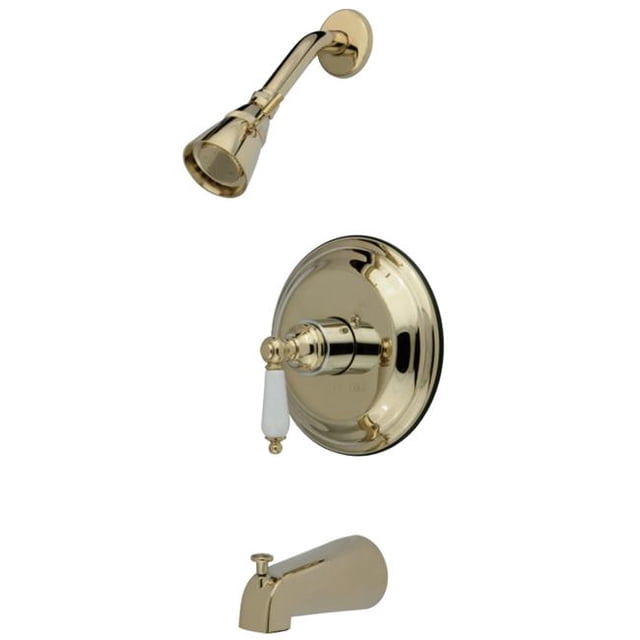 Restoration Tub & Shower Faucet & Porcelain Lever Handle, Polished Brass