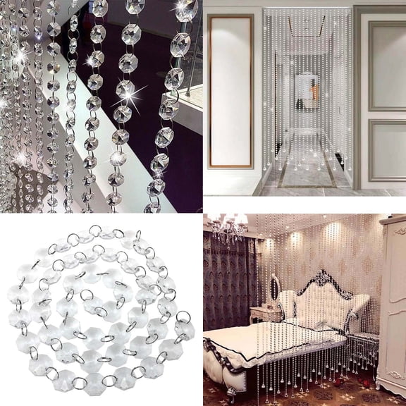 Crystal Bead Curtain under 5! CQCYD Crystal Glass Bead Curtain, Octagon Pearl String Hanging Decor for Living Room Bedroom Window Door Wedding