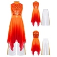 thumbnail image 4 of iiniim Girls Praise Dance Outfit Sequin Worship Asymmetrical Tunic with Wide Leg Pants Liturgical Dress Red 8, 4 of 7