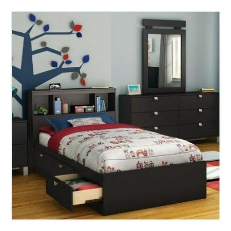 Twin Bookcase Storage Bed Set in Solid Black Finish Twin Bookcase Storage Bed Set in Solid Black Finish