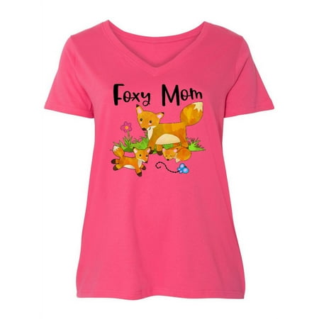 

Inktastic Foxy Mom with Mama and 2 Cute Pups Women s Plus Size V-Neck