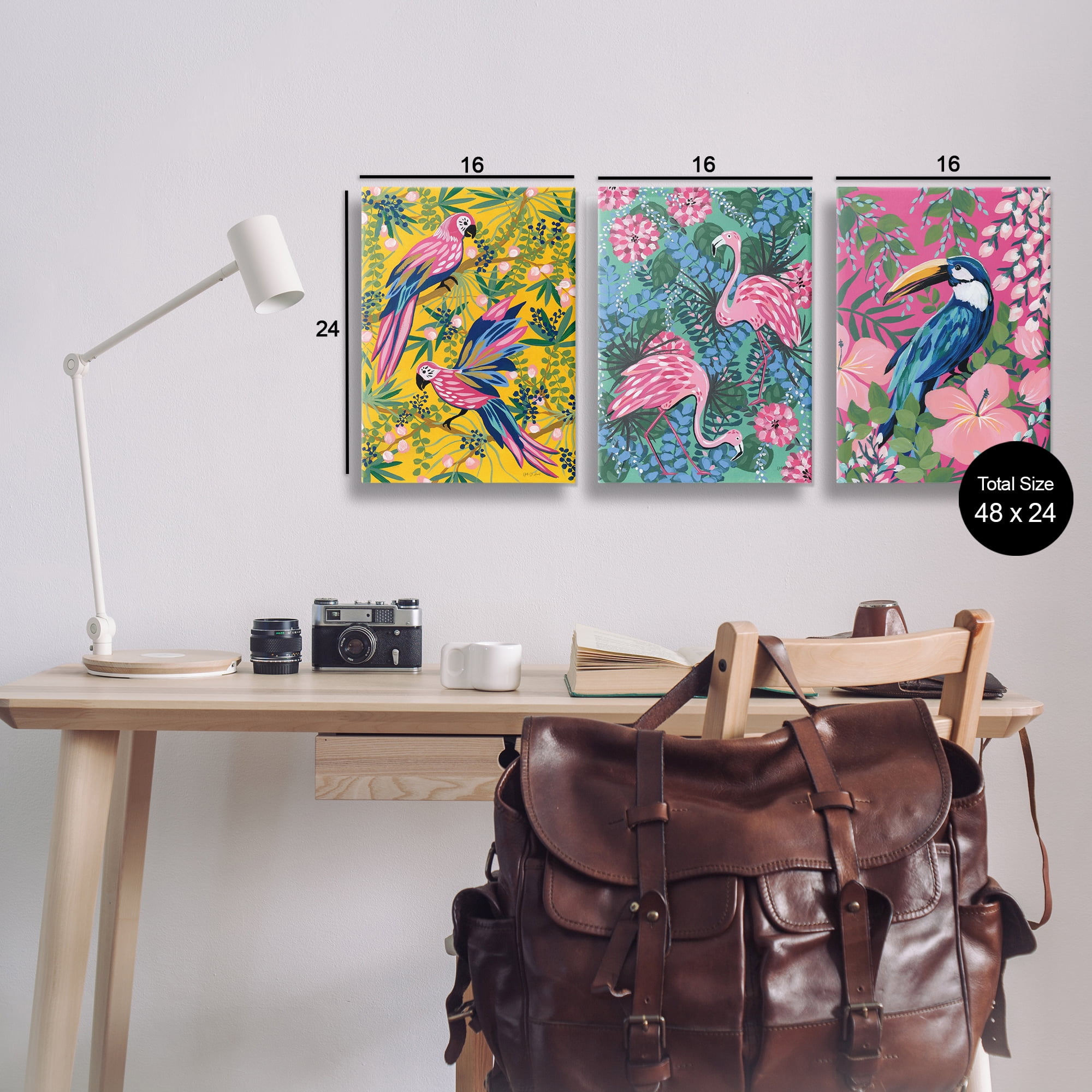 Stupell Industries Tropical Birds & Botanicals Animals Painting Wrapped Canvas Art Print Wall Art, 16 x 24, Set of 3