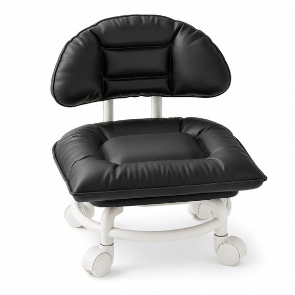 Rolling Low Stool with Backrest, 360° Swivel Silent Casters, Padded Seat for Home Office