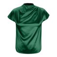 thumbnail image 4 of Pincandy Women's Round Neck Short Sleeved Left Shoulder Pleated Satin Women's Top Short Sleeved Round Neck Top,Green,2XL, 4 of 6