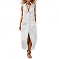 thumbnail image 2 of Guieoi Summer Dresses for Women under $10 Plus Size V-Neck Solid-Color Casual Sleeveless Long Dress with Pockets White XL, 2 of 7