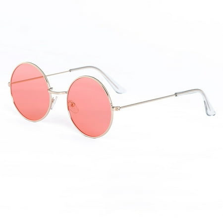 Gold Transparent Lens (Fashion Retro Round Frame Sunglasses Outdoor Sports Traveling Glasses Eyewear Golden frame Transparent red)