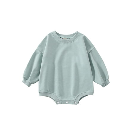 

Genuiskids Baby Girls Boys Romper Oversized Sweatshirt Solid Color Long Sleeve Jumpsuits Fall Winter Casual Bodysuits 0-18M