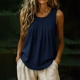 thumbnail image 5 of TEAJOPSUU Tank Tops for Womens Sleeveless Crew Neck Blouses Loose Fit Front Pleated Solid Color Shirts Navy, 5 of 7