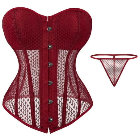 Vblhal Corset Tops for Women Sexy Push up Bodice Corsets Strapless Mesh Bustier Overbust Waist Trainer Lingerie Shapewear Deals of the Day Today only