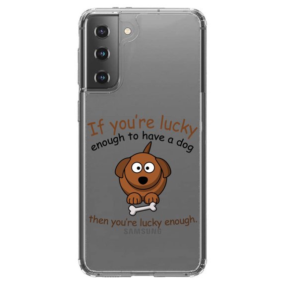 DistinctInk Clear Shockproof Hybrid Case for Galaxy S21 5G (6.2" Screen) - TPU Bumper Acrylic Back Tempered Glass Screen Protector - If You're Lucky Enough to Have a Dog