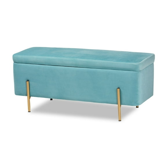 Baxton Studio Rockwell Contemporary Glam and Luxe Sky Blue Velvet Fabric and Gold Finished Metal Storage