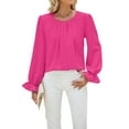thumbnail image 2 of Women'S Solid Color Round Neck Long Sleeve Loose Chiffon Shirt Top Fashionable and Elegant Pullover Tops Pink XL, 2 of 10