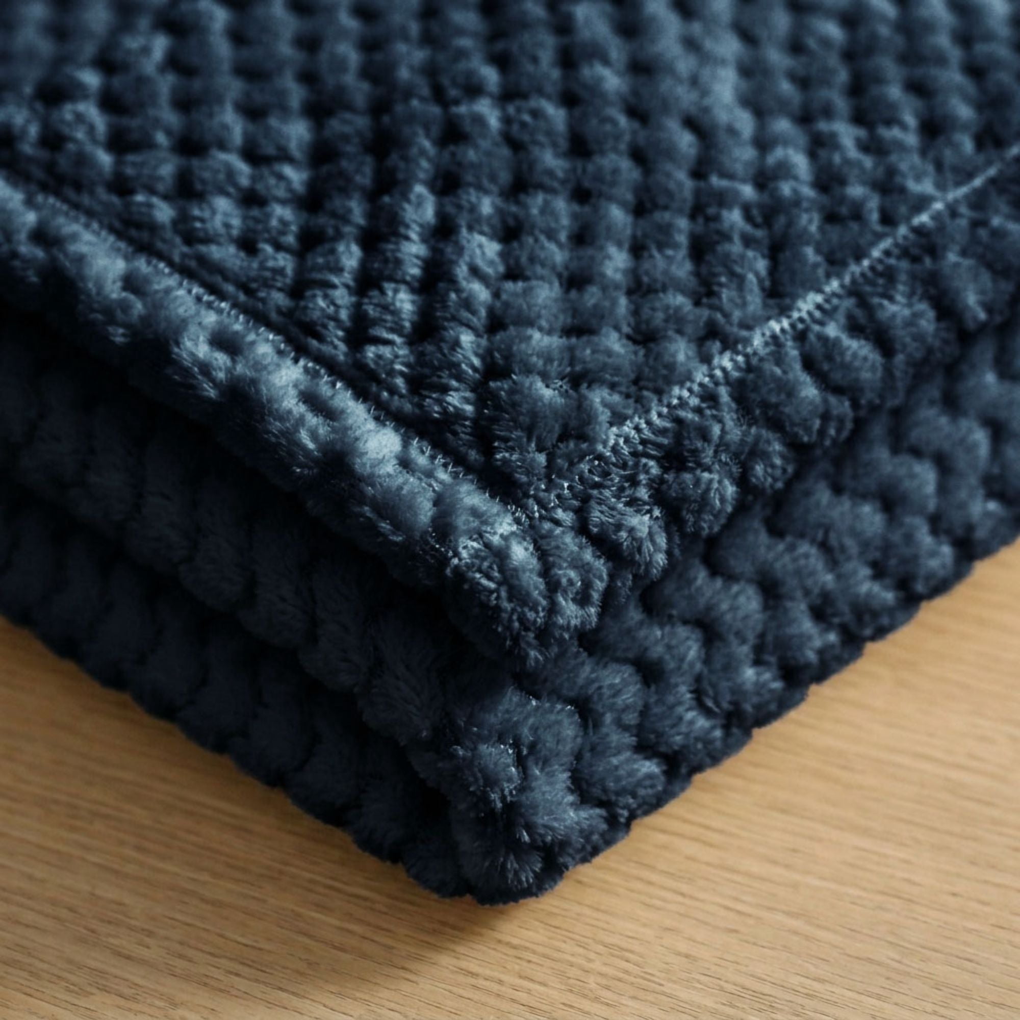Superior Lily Pebbled Fluffy Fleece Blanket, Full Queen Size, Navy Blue