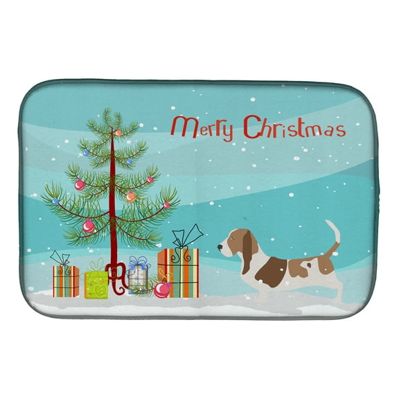 Basset Hound Merry Christmas Tree Dish Drying Mat