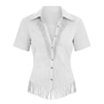 thumbnail image 5 of Hurxie Women's Vintage Western Cowgirl Suede Shirts Long Sleeve Button Down Slim Fit Fringe Shirts Tops White,S, 5 of 6