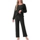 thumbnail image 1 of Conjunto de pijama para mujer INSPIRE CHIC, de punto waffle, de manga larga, 2 piezas, atuendo de sudadera, 2XL, negro, 1 of 6