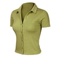 thumbnail image 3 of MixMatchy Women's Junior Fit Solid Short Sleeve Front Button Down Fitted Casual Top, 3 of 6