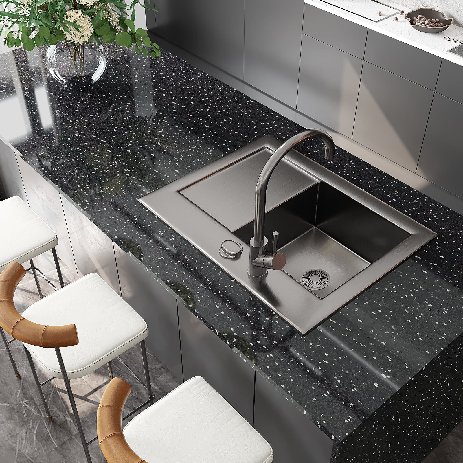 VEELIKE 15.7''x118'' Black Marble Contact Paper for Countertops Waterproof Self Adhesive Granite Wallpaper Peel and Stick Countertops Removable Marble Contact Paper for Kitchen Cabinets Walls Table