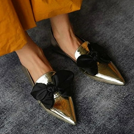 

VKEKIEO Peak Toe Summer Sandals For Women Flat Heel Block Gold