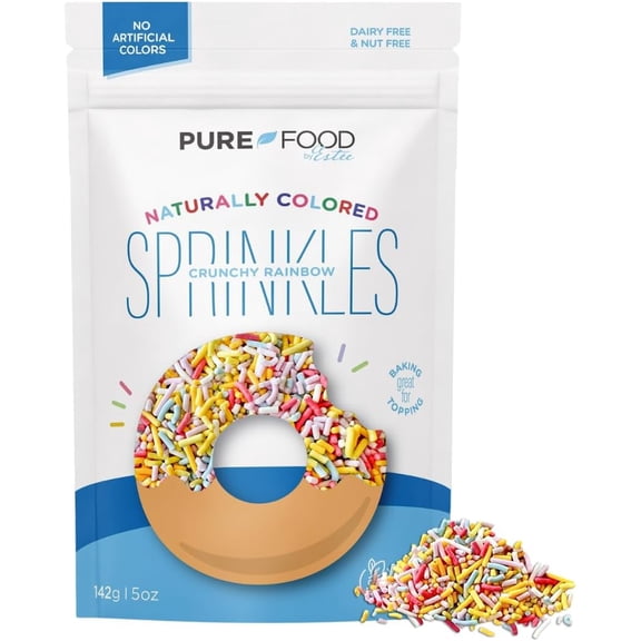 Pure Food By Estee Rainbow Sprinkles, 5oz | Vegan Sprinkles for Ice Cream | Dye Free Sprinkles | Rainbow Jimmies for Baking | Natural Sprinkles | Gluten Free, Dairy Free, Nut Free