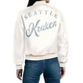 thumbnail image 2 of Women's Starter Cream Seattle Kraken Fashion Script Satin Full-Snap Varsity Jacket, 2 of 3