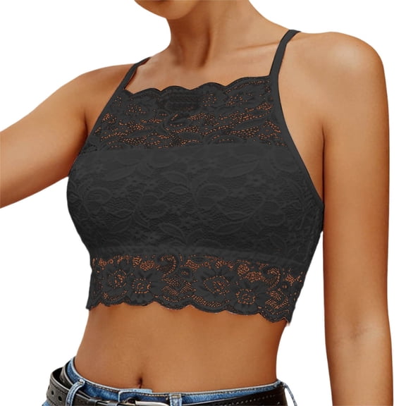 FASHOFT Crop Tank Tops for Women Y2K Lace Camisole Solid Cute Spaghetti Strap Summer Top Black L
