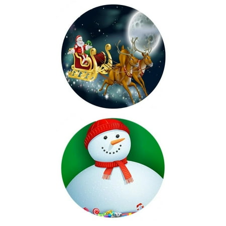 

2pcs Christmas Table Cloth Round 47 Inch Elastic Edge Fitted Table Cover Table Decor Waterproof Table Pads for Home Decorative Santa/Snowman