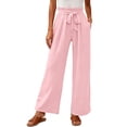 thumbnail image 2 of Ndbuld Work Pants Women Women High Waist Paperbag Wide Leg Pants Bow Flowy Loose Trousers Pockets Casual Pants,Pink,M, 2 of 3