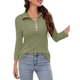 thumbnail image 5 of VDJ Summer T Shirts for Women Solid Color Lightweight Tee Blouse Casual Loose 3/4 Length Sleeve Zip V Neck Shirts Size XXL, 5 of 6