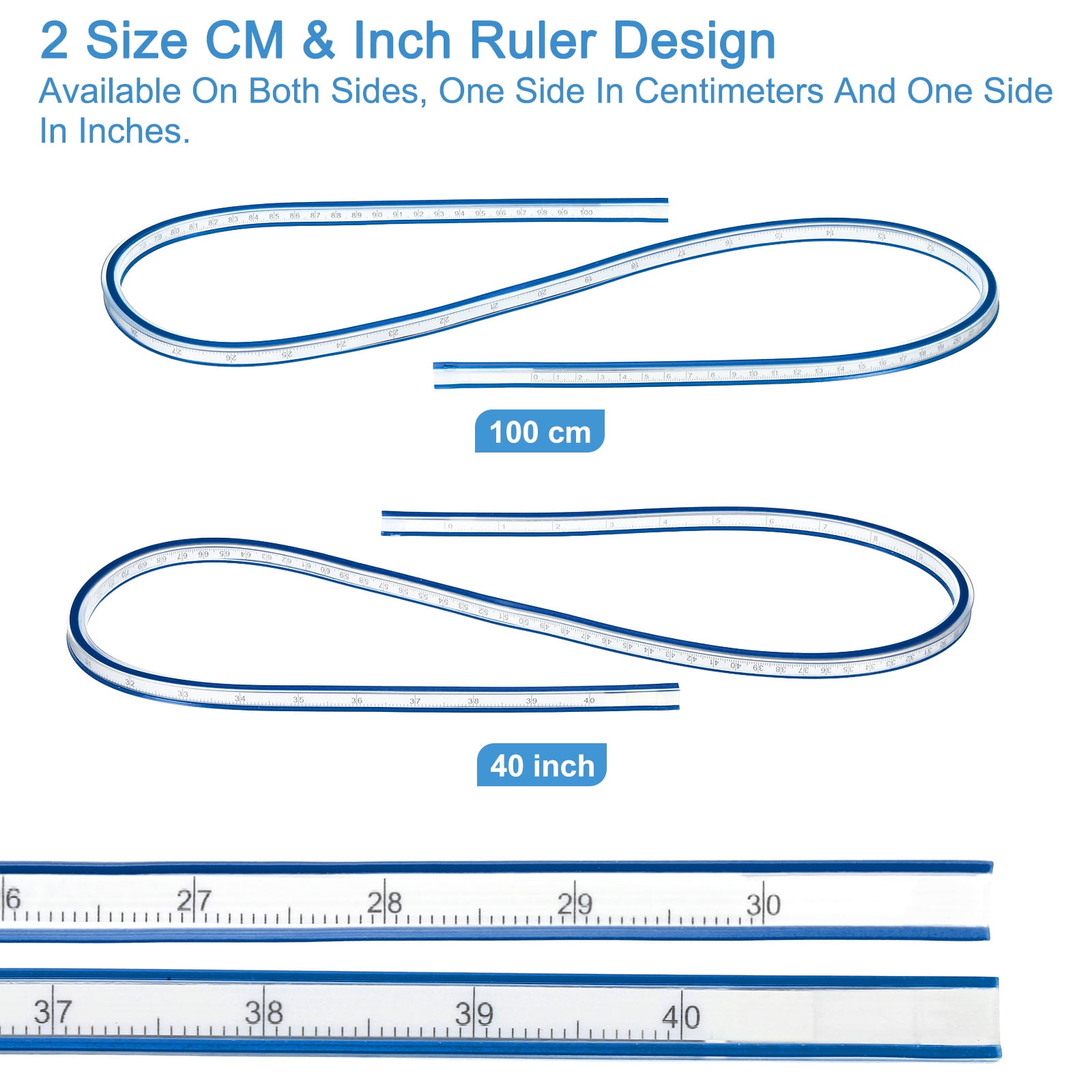 Uxcell 40 Inch 100cm Flexible Curve Ruler Can Be Bent for Drawing Sewing Engineering, 1 Pcs, Blue