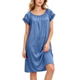 thumbnail image 4 of BRGZLK Nightgowns for Women Trendy Solid Color Lace Trim Short Sleeve Flowy Sleep Dresses Soft Comfort Baggy Casual Sleepwear Nighty Negligee Blue Free Size, 4 of 7