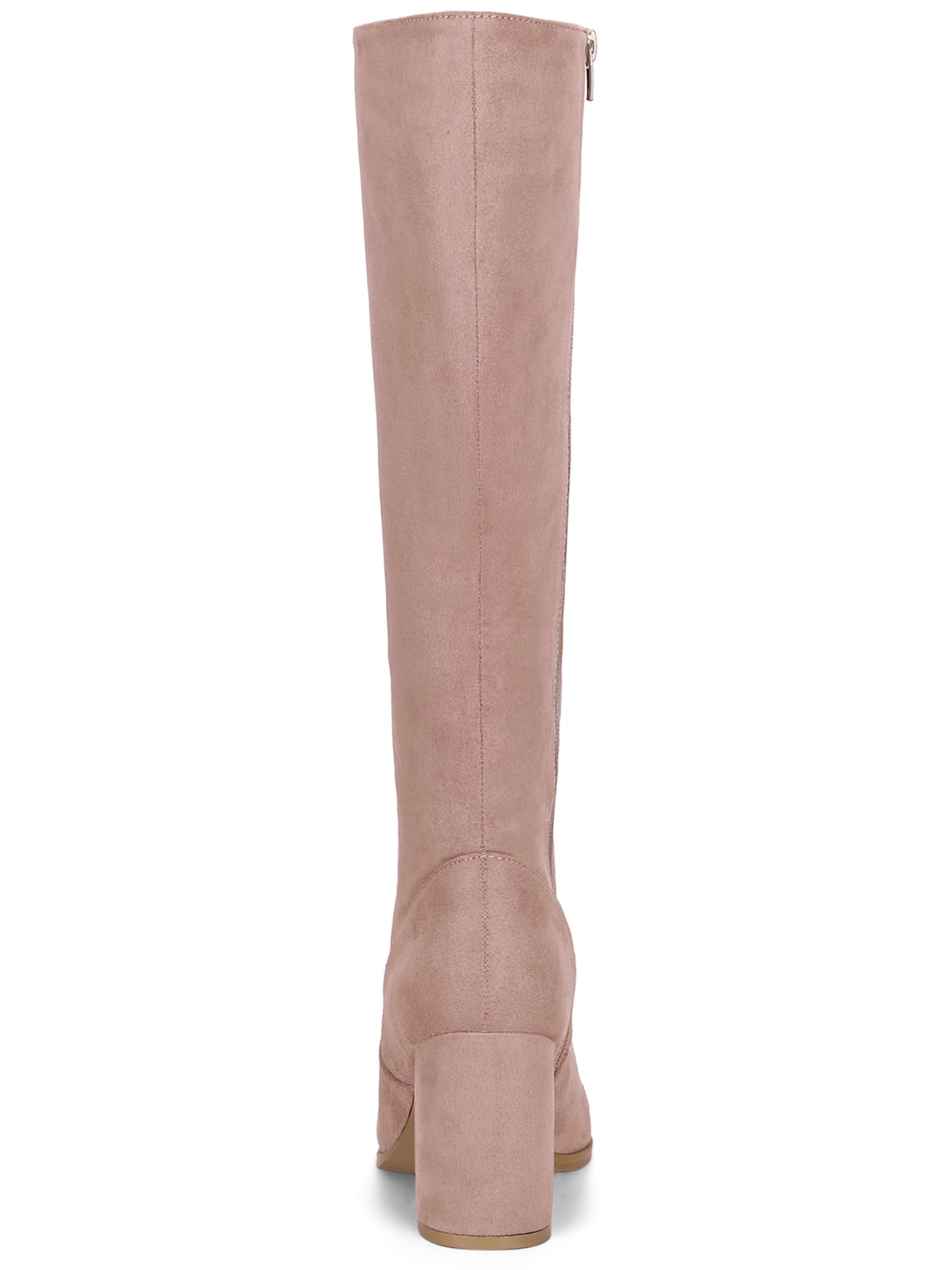 DARING DIVA Women's Stylish Side Zipper Chunky Heel Knee High Boots Dust Pink 6