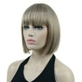 thumbnail image 6 of Short Bob Wig with Flat Bangs for Lady Women, Straight Synthenic Wigs for Cosplay Daily Party, 8 inch, Blonde Highlighted, 6 of 10