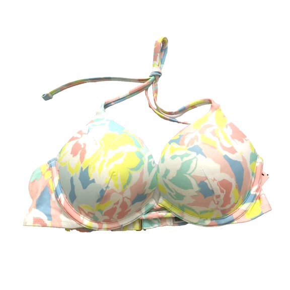 Victoria's Secret Bombshell Add-2-Cups Push-Up Swim Bikini Top Camo Floral Cup Size 34D NWT