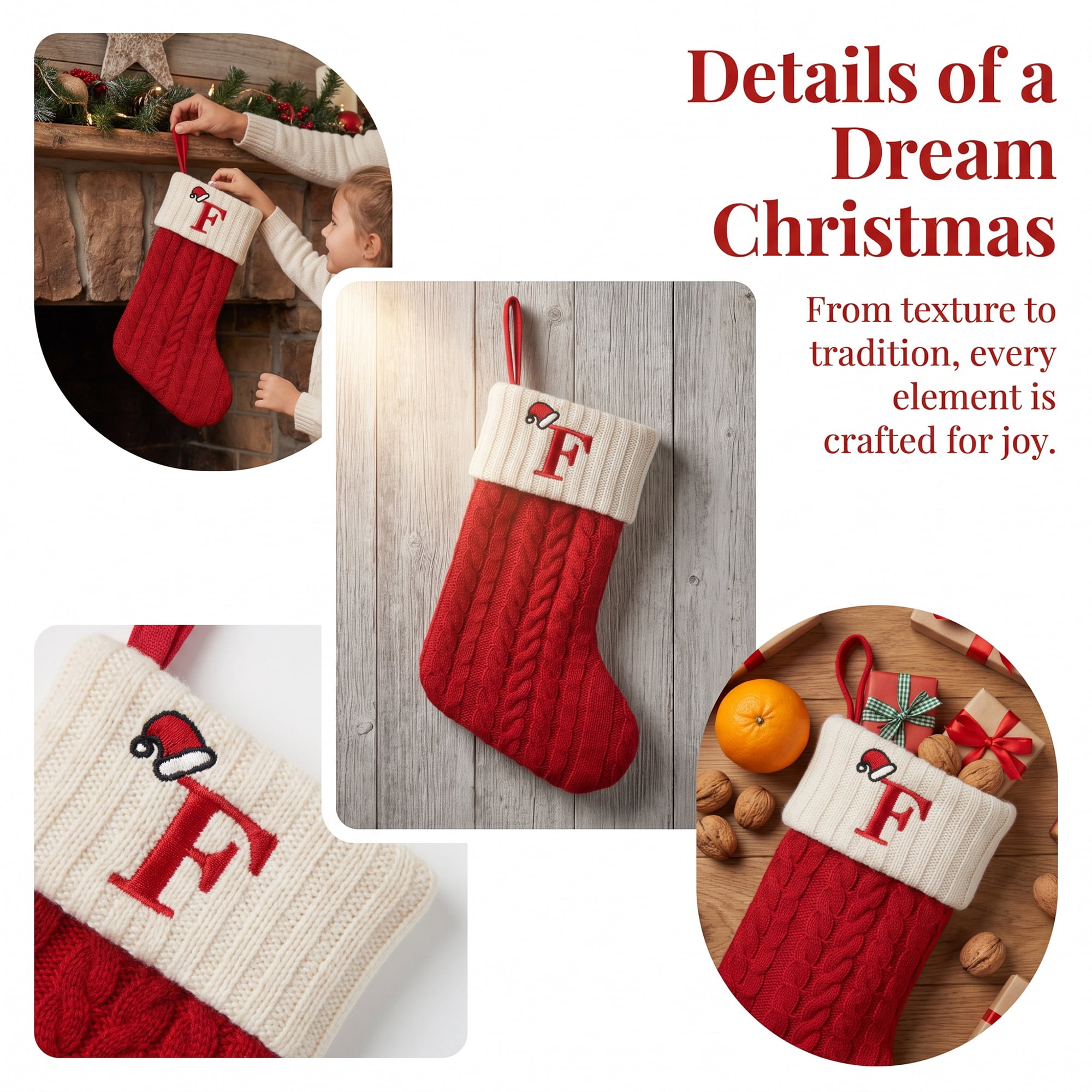 Unique Bargains Cartoon Christmas Luxury Grand Hearth Accent Stocking Letter F 8"