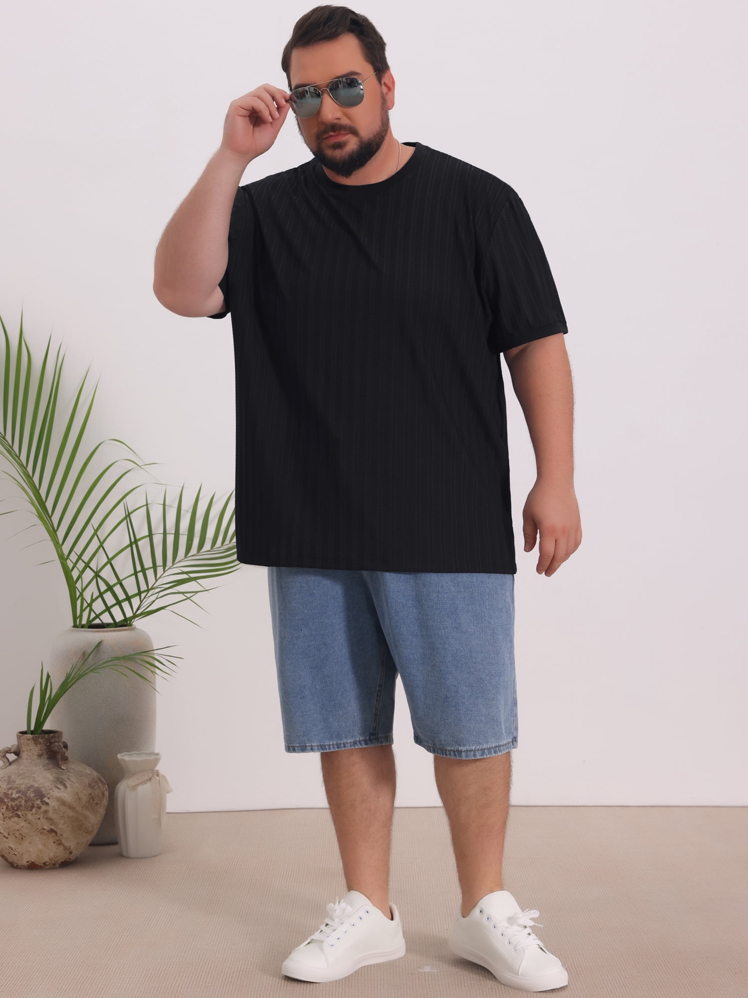 DARING DIVA Men's Big Tall Mesh Breathable Crew Neck Short Sleeve T-Shirts 2XL Black