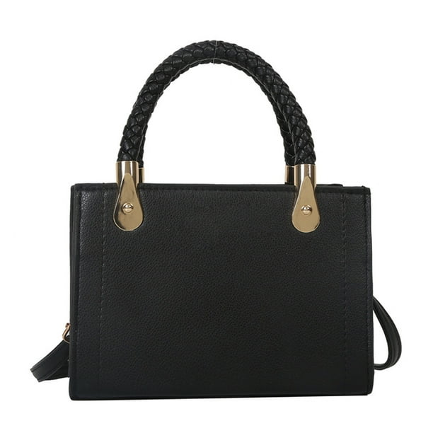 Bolso de mano de piel sintética con textura, pequeño bolso cuadrado, cadena sencilla, para mujer, con un solo hombro, color negro