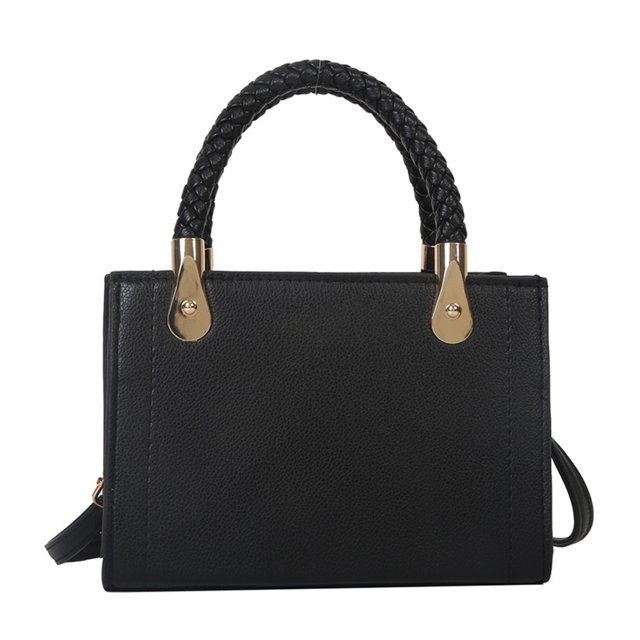 Bolso de mano de piel sintética con textura, pequeño bolso cuadrado, cadena sencilla, para mujer, con un solo hombro, color negro