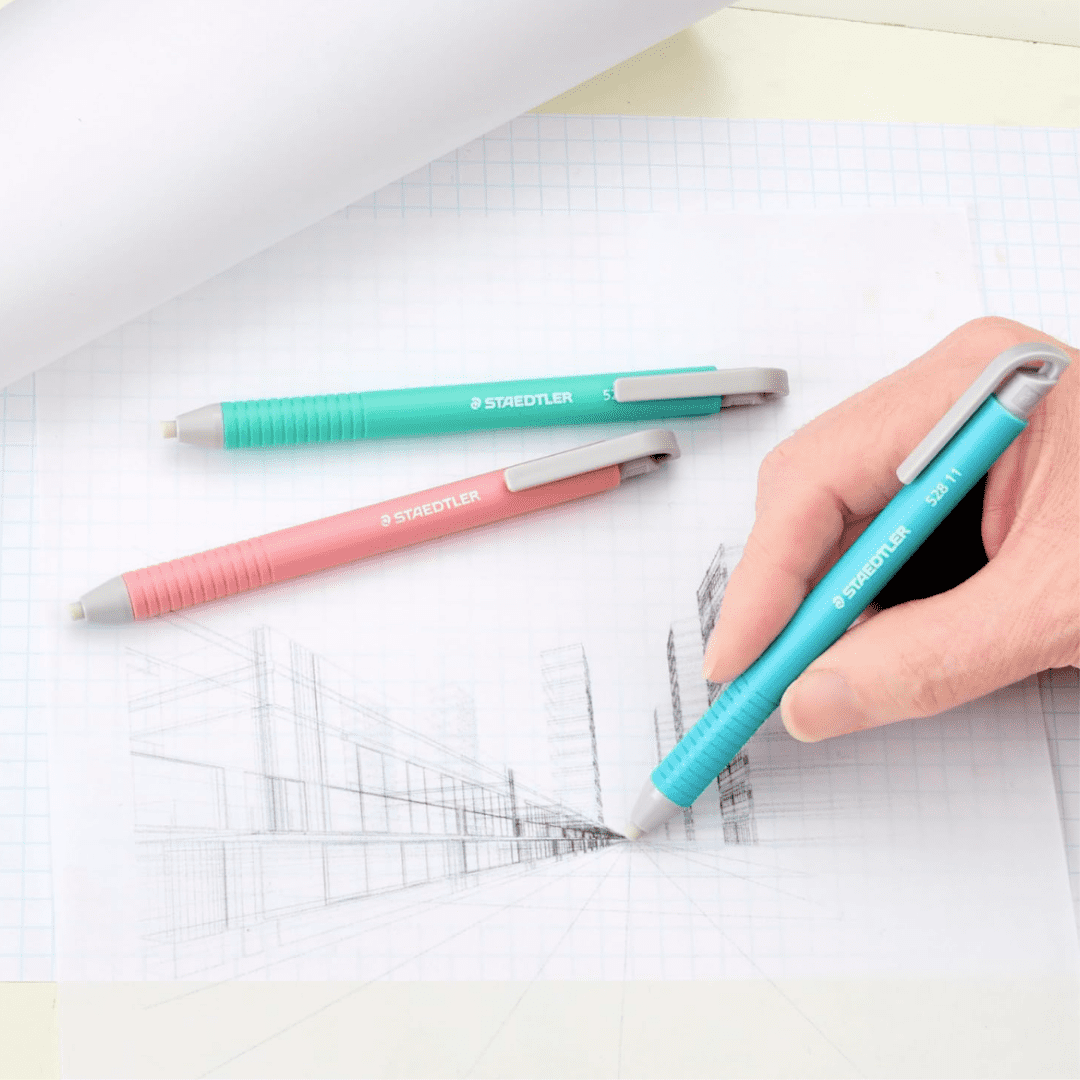 STAEDTLER Vinyl Eraser Holder 18-Pack (18 sets of 3 pcs): 3 Units Retractable Erasers for Pencils, Soft Vinyl, Latex-Free, Clean Edges, No Smudges, Pastel Colors, 54 Count