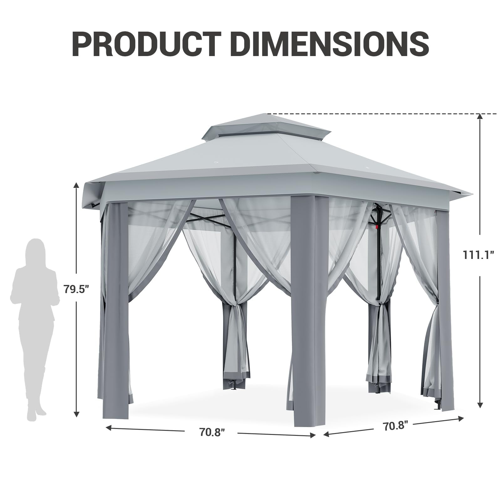 TROPOW Gazebos for Gardens,All Seasons Gazebos,with Adjustable Heights,Outdoor Gazebo for Backyard & Patio Furniture,Pop Up Tent,Gray