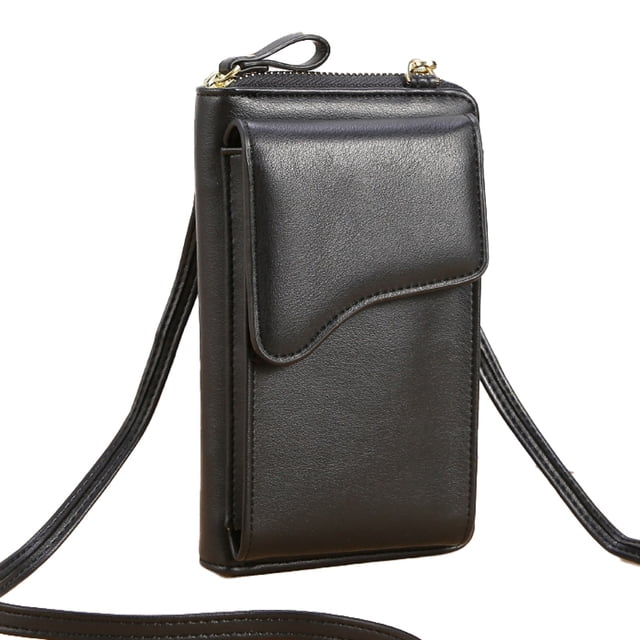 Bolso bandolera de PU de gran capacidad para mujer, cartera larga, bolso para teléfono móvil de color sólido