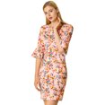thumbnail image 3 of Allegra K Vestido Tubo Floral Con Cuello De Campana Manga Larga Por Encima De La Rodilla Para Mujer Rosa XL Unique Bargains ajustado, 3 of 6