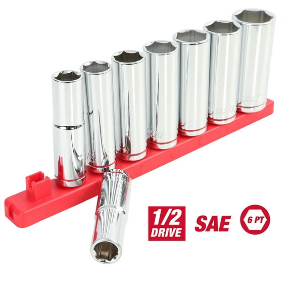 Hyper Tough 9-Piece1/2-inch Drive Deep Standard SAE Sockets, 5833