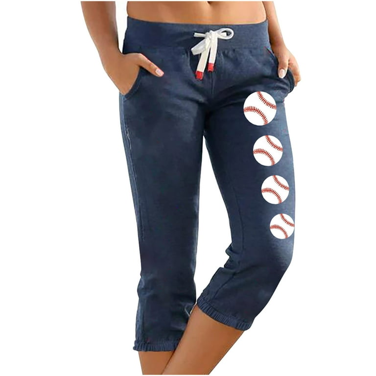 Summer Savings Clearance 2023! 4th of July Capris for Women High Waist  Stretch Drawstring with Pockets American Flag Baseball Cargo Pants